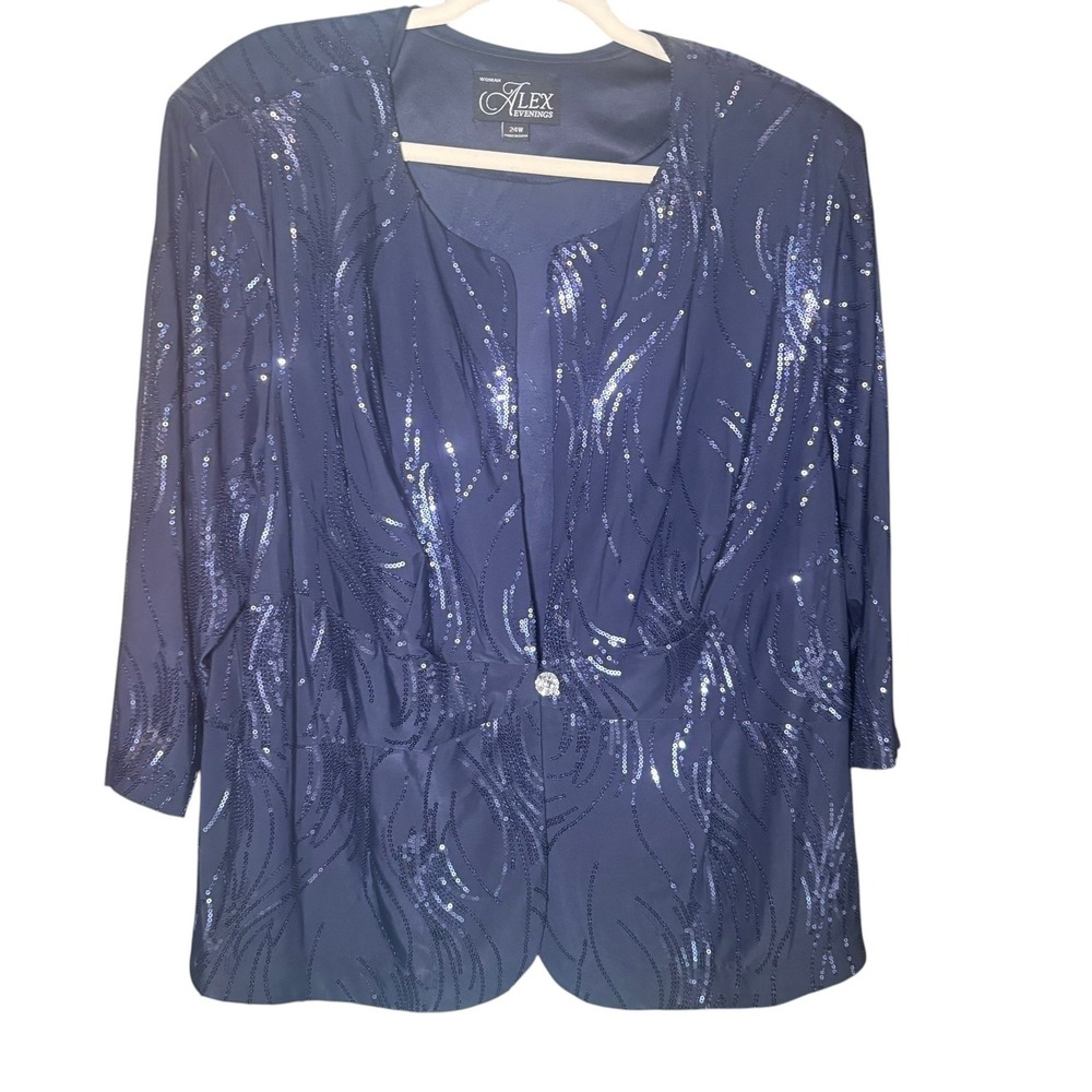 NWT Alex Evenings Evening Jacket 24W Navy Blue Sequin Open front 3/4 sleeve NICE